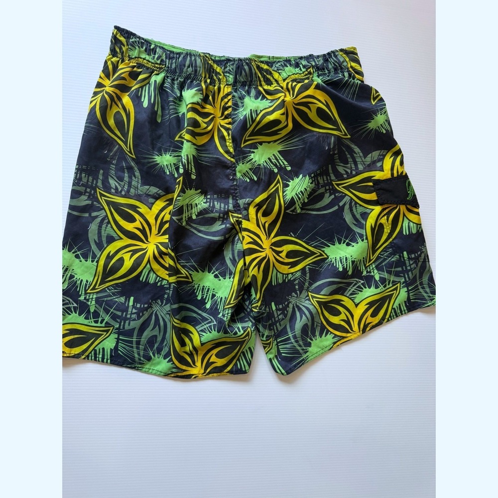 Maui & Sons Surf Trunks Mens XL Black Neon Green Yellow Retro Vintage 90s Shorts